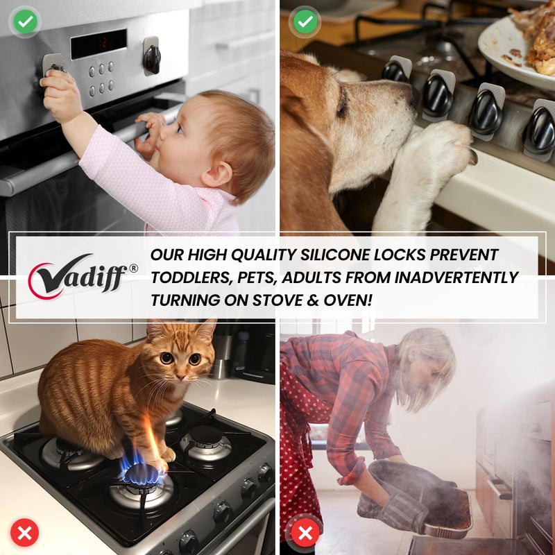 Vadiff 2025-26 Mom's Choice Winner- Gas Stove Knob Locks - Black Silicone Stove Knob Safety Covers for Toddlers, Pets - Child Proof Universal Size Knobs - Baby Proofing Protectors for Electric Stoves- 5Pcs - Image 5